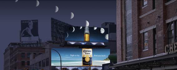 Corona billboard transforms the moon into a lime