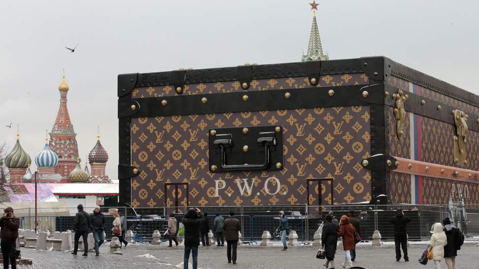 Louis Vuitton pavilion which is in the shape of a giant suitcase in Moscow