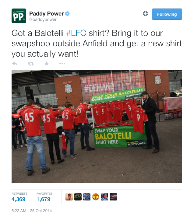 Paddy Power offer 'Balotelli Shirt Swap' outside Anfield