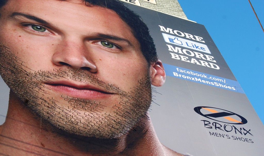 bronx men's shoes beard grow ad billboard