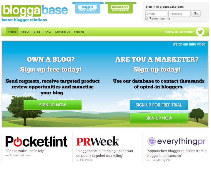 bloggabase screen